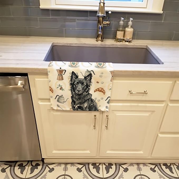 Caroline's Treasures MUDI Coffee Bar Kitchen Towel Velour Plush Front and Cotton Loop Back Machine Washable