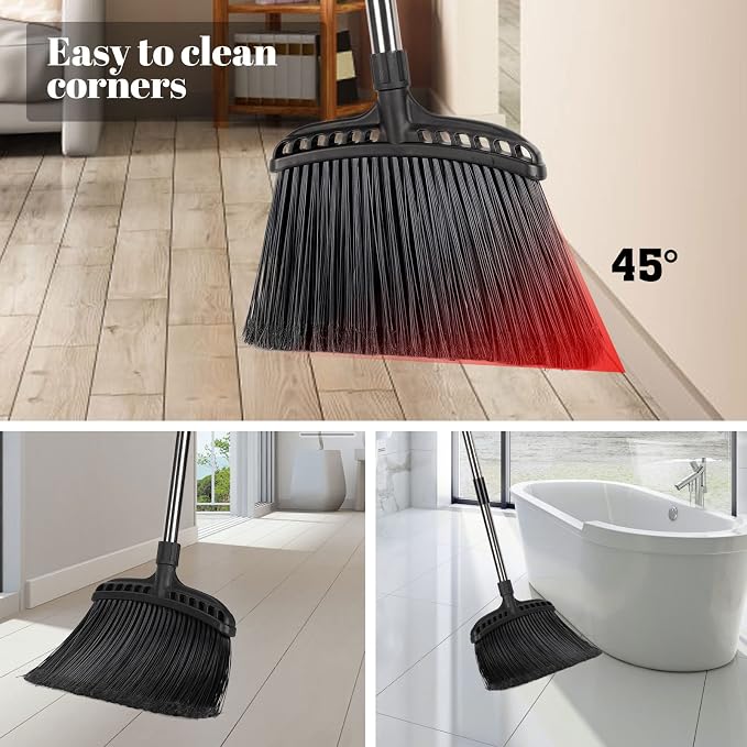 Masthome 56" Heavy Duty Broom with Hard Bristles & Roller Sponge Mop with 3 Absorbent Mop Refills for Floor Cleaning