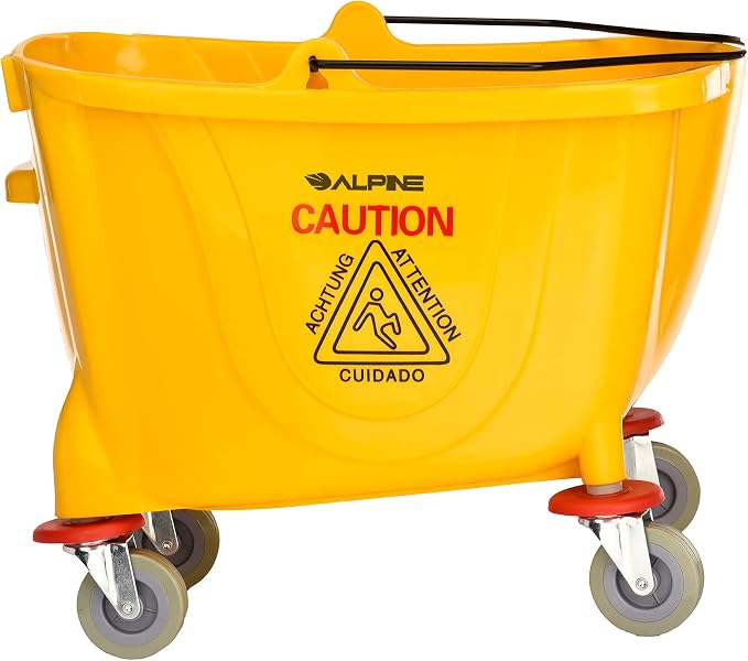 Alpine Mop Bucket & Side Wringer Combo - Heavy Duty & Commercial Janitorial Cart w/Spring Wringer on Wheels for Home & Industrial Cleaning - Commercial Mop Bucket for Business, Yellow