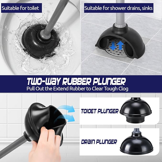 Reallnaive 4 Set Toilet Plunger and Brush Set with Ventilated Holder 2 in 1 Toilet Bowl Brush and Heavy Duty Plunger Combo Bathroom Cleaning Kit for Home and Commercial Bathrooms Drainage (Gray)