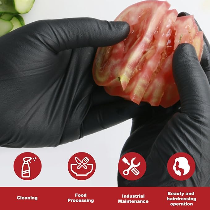 Disposable Gloves X-Large, Nitrile and Vinyl Blend Material Gloves, Latex Free, 4 Mil,100 Pc. - Food Grade Glove for Cleaning, Food Prep,Hair Dye, Tattoo, Black
