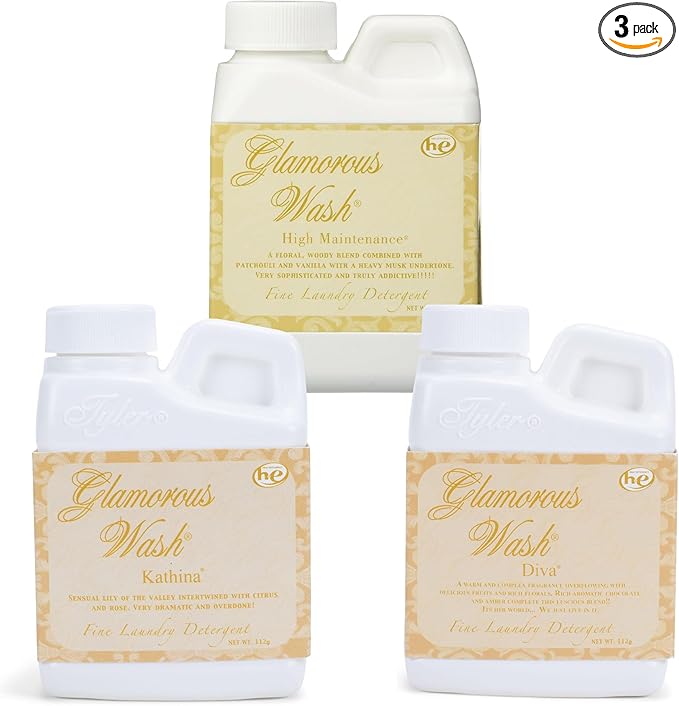 Tyler Candle Glamorous Wash Laundry Detergent 4oz Bundle (Diva, Kathina, High Maintenance)