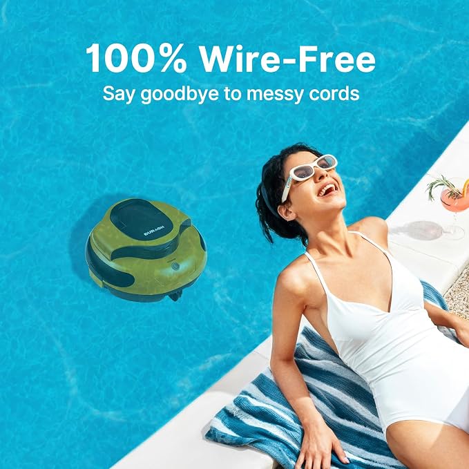 Cordless Robotic Pool Cleaner - Dual Motor Powerful Suction, 150 Min Runtime, Auto Parking, Ultra-Quiet, for In-Ground Pools Up to 50ft, Energy Efficient & Lightweight (Yellew)