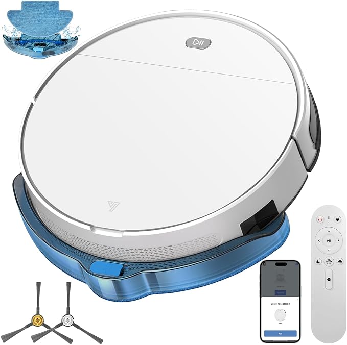 Robot Vacuum and Mop Combo,5500Pa Strong Suction,Anti-Tangle Brushless Inlet 2 in 1 Super Thin Robotic Vacuum with App/Remote/Voice Control, Self-Charging,for Pet Hair, Hard Floor, Low-Pile Carpet