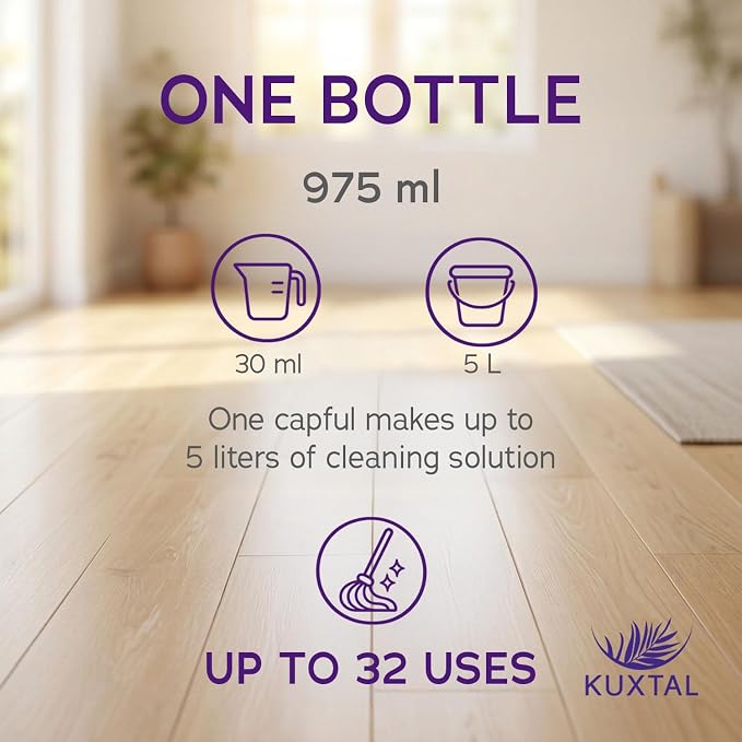 KUXTAL Natural Floor Cleaner, Pet Safe, Multi Surface Floor Cleaner, Biodegradable Formula with Natural Extracts, Floor Cleaner for Mopping Wood, Tile & Hard Floors, Floral Scent, 3 Pack, 27.7 fl oz.