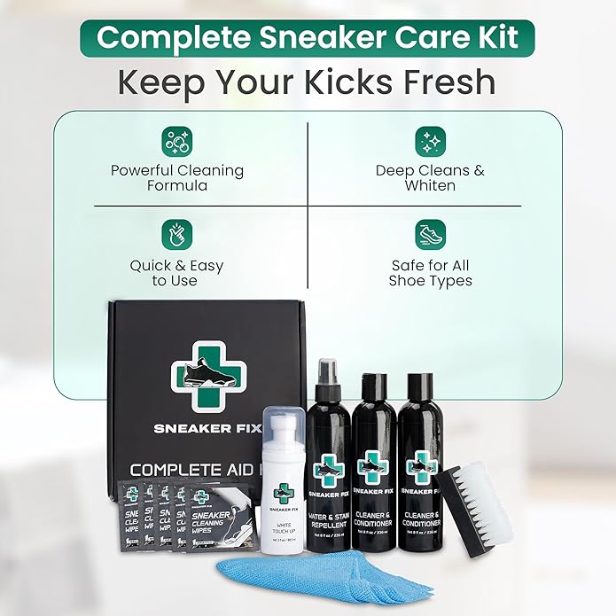 Complete Shoe Cleaner Kit for all Sneakers, Cleaning Kit with Conditioner, Whitener, & Microfiber Towel, Wipes and Stain Repellent