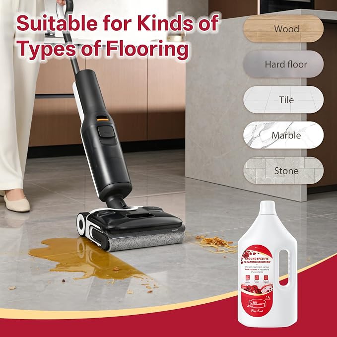 1 L Floor Cleaning Solution Rose Scent, Compatible with Roborock/Shark/Bissell/Swiffer/IRobot/Eufy Quick Drying Without Residue Suitable for All Robot Vacuums and Wet Dry Dual-Use Vacuum Cleaners
