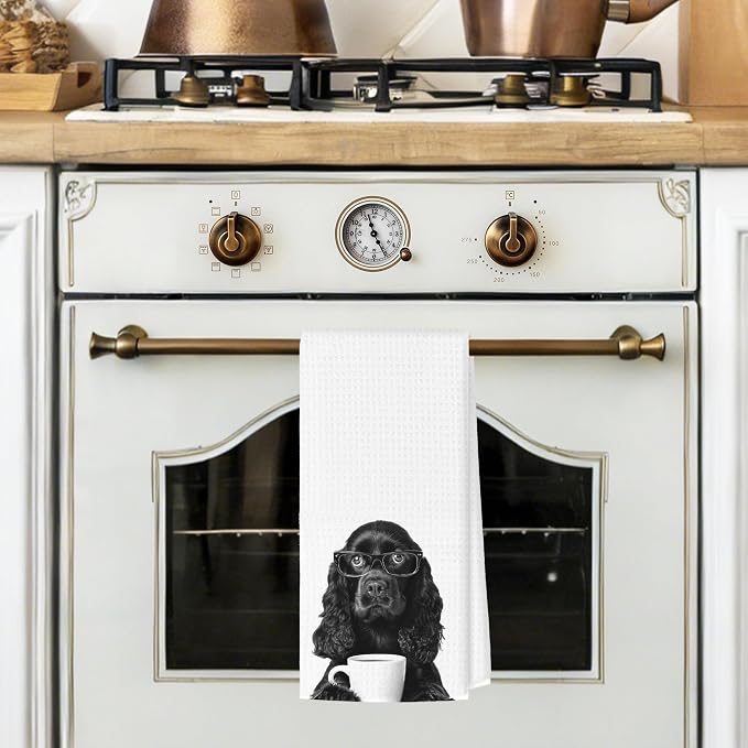 Funny Cocker Spaniel Kitchen Towels, Dog Kitchen Accessories, Dog Chef Gifts for Women Decorative Hand Towels for Kitchen Decor, Coffee Lovers Gifts Dish Tea Towel, 16x24 Inch