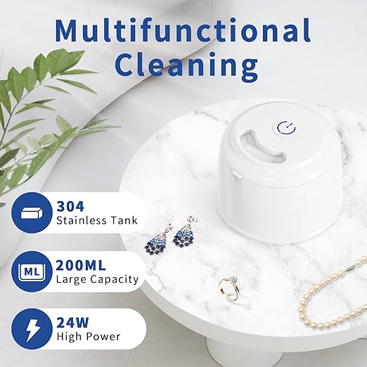 DK SONIC 200ML Ultrasonic Cleaner,24W Household Ultrasonic Cleaner with Degas Modes and One-Touch Operation for Cleaning Jewelry,Coins