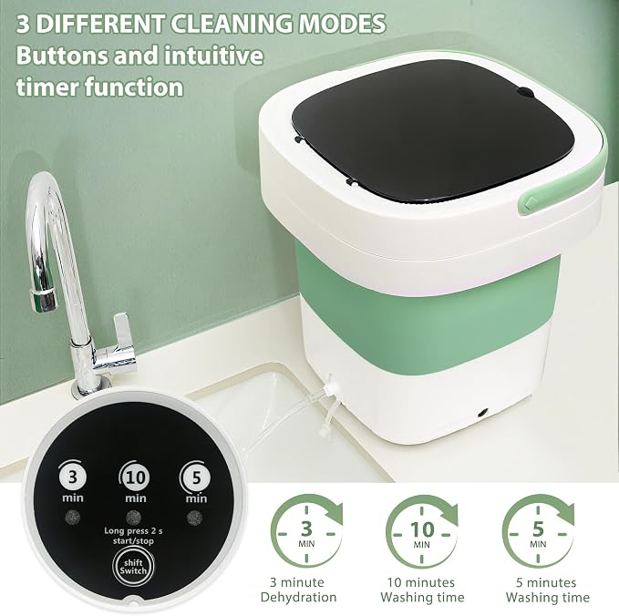20L Portable Washing Machine with Spin Dryer, Foldable Mini Washer, 3 Wash Modes for Baby Clothes, Underwear and Socks, Ideal for Travel, Dorms and Camping