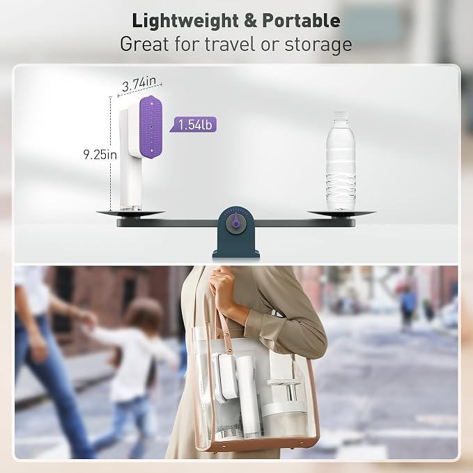 Portable Clothes Steamer, 1300W, 1.54 lbs Light, 3 Steam Levels, 20 Min Continuous Steam, Powerful Wrinkle Removal for Travel, Office, Home (110-120V)