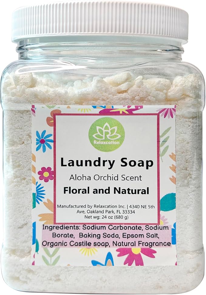 Natural Laundry Detergent Soap | Hypoallergenic Deep Cleaning Washing Powder | Eco-Friendly, Safe, and Effective BORAX, SODA ASH, EPSOM SALT, BAKING SODA and CASTILE SOAP (65 Loads) (Aloha Orchid)