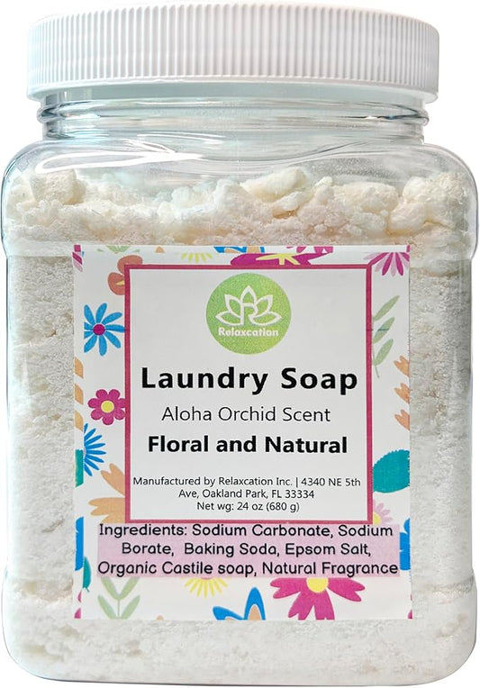 Natural Laundry Detergent Soap | Hypoallergenic Deep Cleaning Washing Powder | Eco-Friendly, Safe, and Effective BORAX, SODA ASH, EPSOM SALT, BAKING SODA and CASTILE SOAP (65 Loads) (Aloha Orchid)