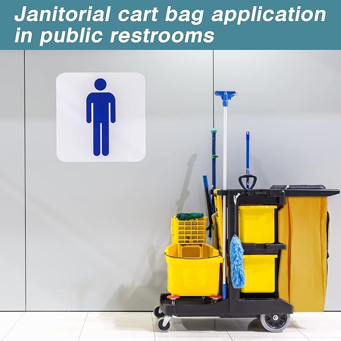 Meanplan 2 Pack Cleaning Cart Bag Zippered Front Replacement Janitorial Cart Thick Bag Large Capacity Commercial Cleaning Bags for Housekeeping Carts, Yellow (33 x 16.8 x 10.5 Inch)