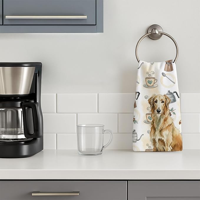 Caroline's Treasures Wheaten Scottish Deerhound Coffee Bar Kitchen Towel Velour Plush Front and Cotton Loop Back Machine Washable