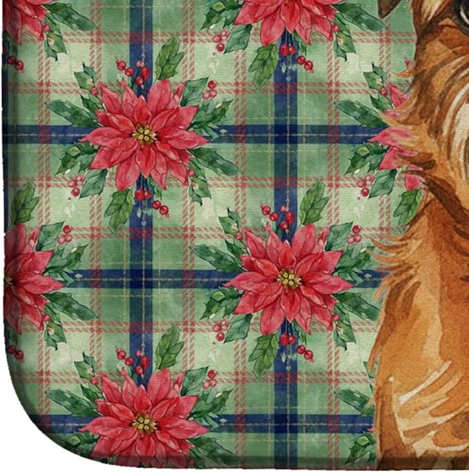 Caroline's Treasures Belge Brussels Griffon Christmas PoinsettIas Dish Drying Mat Absorbent Dish Drying Mat Pad for Kitchen Counter Dish Drainer Mat for Countertop, 14 x 21", Multicolor