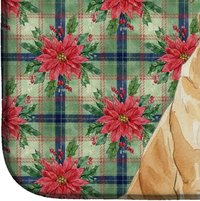 Caroline's Treasures Fawn Boerboel Christmas PoinsettIas Dish Drying Mat Absorbent Dish Drying Mat Pad for Kitchen Counter Dish Drainer Mat for Countertop, 14 x 21", Multicolor
