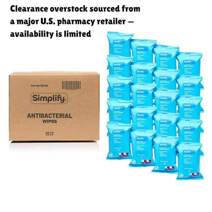 Simplify Hand Wipes 20 ct (24 pack, 480 Total Wipes). Gentle Cleansing with Aloe, Scented and Dermatologist Tested