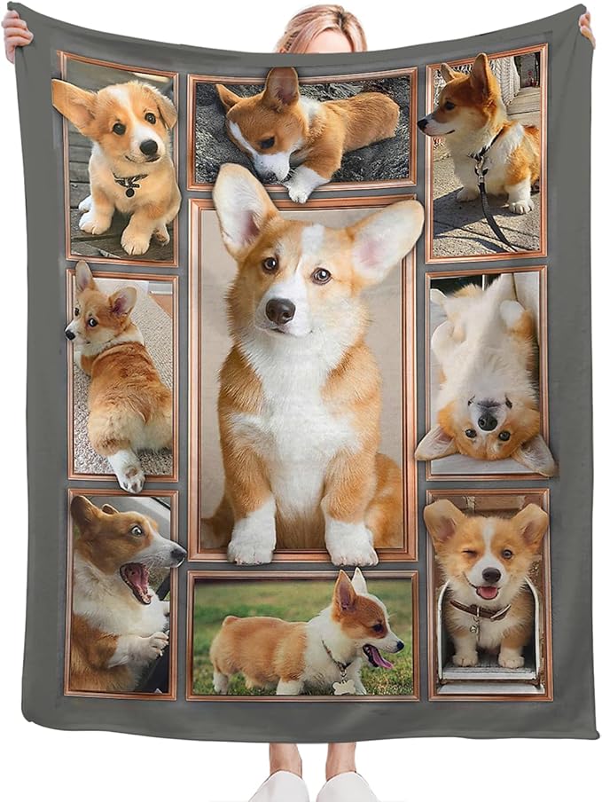 Tijuboni Corgi Throw Blanket Dog Gifts for Girls Boys Women Men Kids Adults Soft Flannel Fleece Blanket for Couch Sofa Bed Home Decor 40"x50"