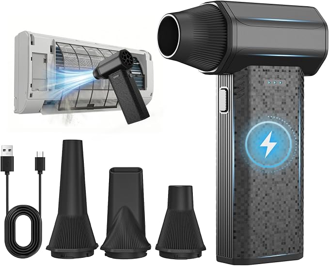 Compressed Air Duster, 110000RPM Electric Air Duster – 240-Min Max Runtime & 2.5H Fast Charging, 3-Speed Rechargeable Mini Blower for AC, Keyboard, PC, Car, Home, Outdoor