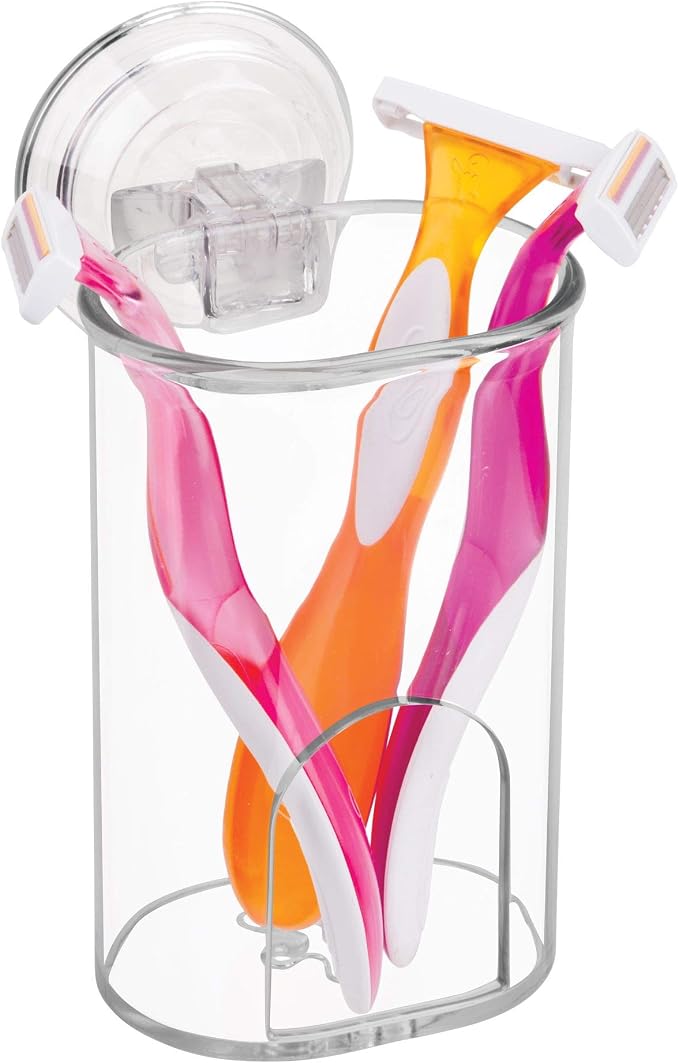 iDesign Plastic Suction Tumbler Cup and Bathroom Organizer for Mirror or Shower Storage – 3" x 3.5" x 4.5", Clear