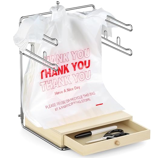 Plastic Grocery Bag Holder,Plastic Bag Organizer with Wooden Drawers Base for Grocery Store, Supermarket, Restaurant, Business