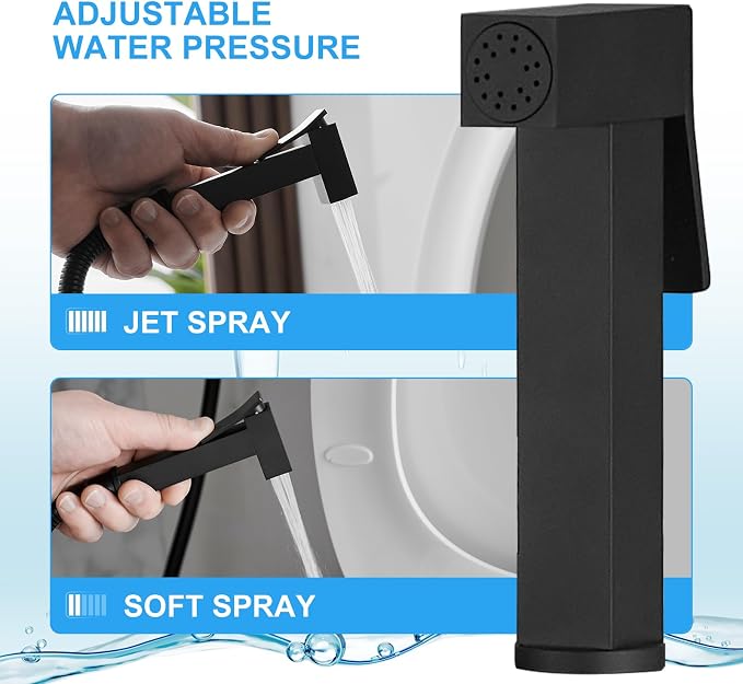 BWE Black Handheld Bathroom Bidet Sprayer Kit with Adjustable Pressure | | Adults & Kids & Pets Cleaning| Hot & Cold Water Control | Leak Resistant Design | Easy Install