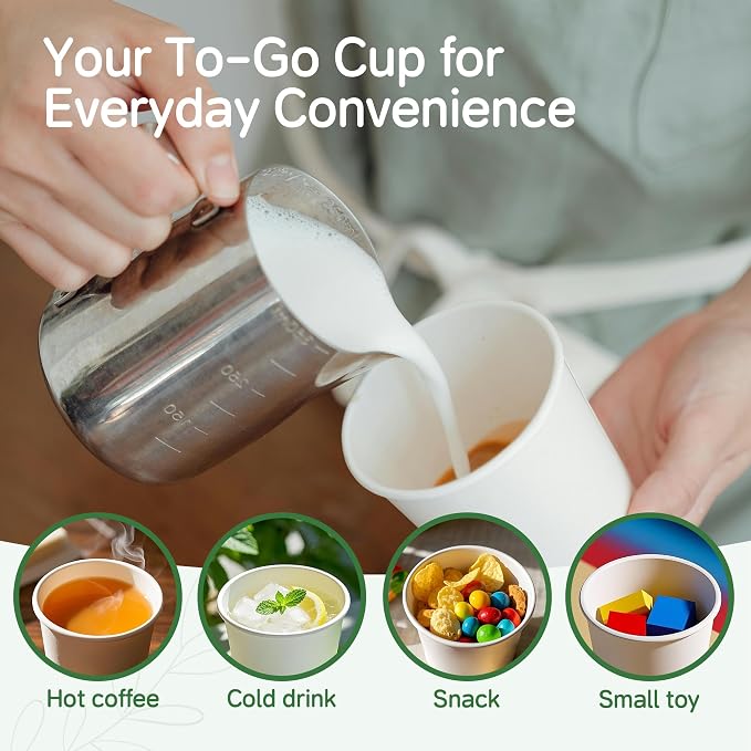 100 Pack of 12 oz Disposable White Paper Coffee Cups - Suitable for Party, Picnic, Travel and Events