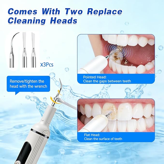 Ultimate Electric Teeth Cleaner - Ultrasonic Tooth Cleaning, Violet Light Protection, 316F Stainless Steel Heads, 5-Speed Modes, IPX6 Waterproof, Oral Care Kit with 11 Accessories‌ (White)