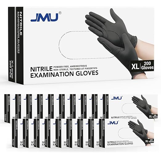 JMU Black Nitrile Disposable Exam Gloves XL | 3.5 Mil, Latex Free, Powder Free | 4000 Count Bulk Case | for Medical, Food Prep, Cleaning