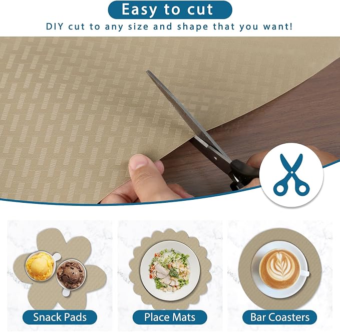 HooTown Kitchen Shelf Liner Drawer Liners, 17.5"W x 196.8"L Non-Adhesive Cabinet Cupboard Liners Refrigerator Waterproof Fridge Mat with Durable Kitchen Cabinet Mat for Drawers, Shelves, Pantry, Khaki