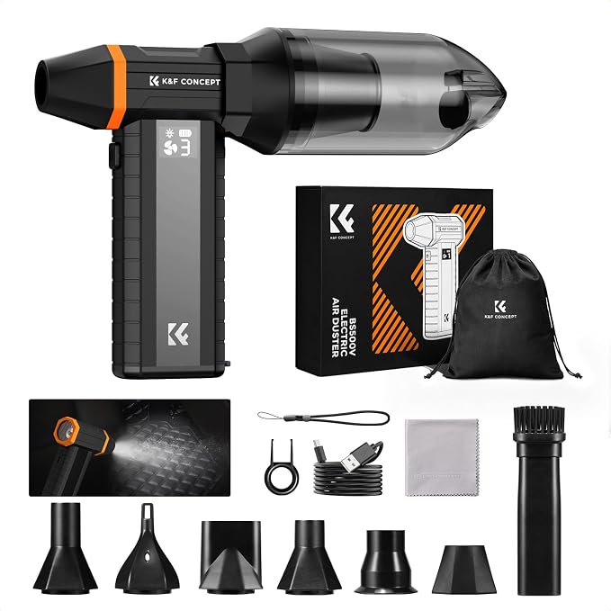 K&F Concept Screen Display Electric Compressed Air Duster | LED Light | Super Wind Power| Rechargeable Brushless Motor|for Computer, Keyboard, Car, Home,Outdoor
