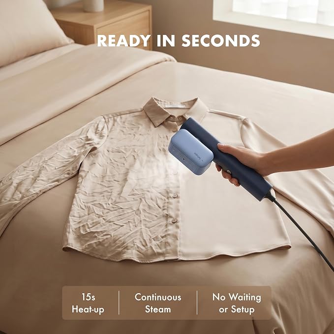 Nesugar G2 Pro Portable Travel Steamer for Clothes - Handheld Garment Steamer for Instant Wrinkle Smoothing - Rotating Head, Quick Heat-Up & Sleek, Compact Profile - Hanging Ironing - Silver Blue
