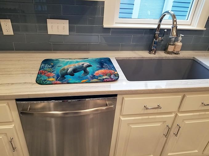 Caroline's Treasures Manatee and Coral Reefs Dish Drying Mat Absorbent Dish Drying Mat Pad for Kitchen Counter Dish Drainer Mat for Countertop, 14 x 21", Multicolor