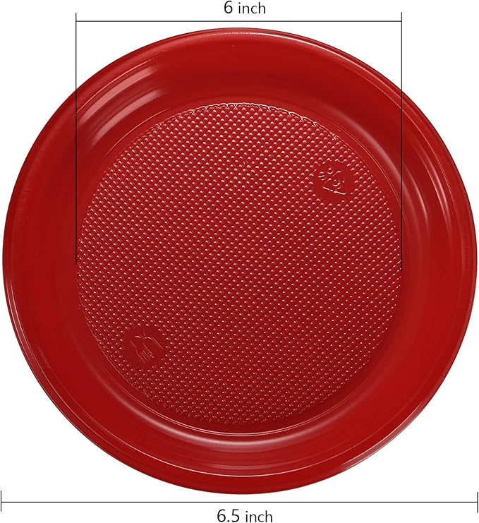 Coloch 200 Pieces 6 Inch Red Disposable Plates, Plastic Dessert Plates Bulk Round Party Plate Multi-Purpose Appetizer Plates for Cake, Dessert, Fruit, Barbecue, Party, Picnic, Wedding