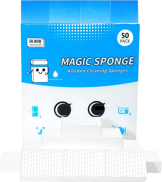 50-Pack Extra-Thick Melamine Sponges 3.94" 2.76" 1.18" Durable Kitchen & Bathroom Cleaning Pads Powerful, Non-Scratch, Water-Activated Magic Sponge