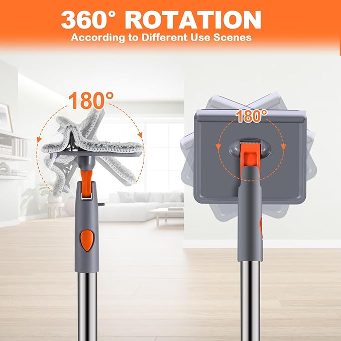 Baseboard Cleaner, PLOEOUAR Convex Duster Cleaning Mop with 63'' Long Handle, 360° Rotatable Adjustable Mop with 6 Reusable Pads for Baseboards Cleaning, Door Frame, Windows & Ceiling