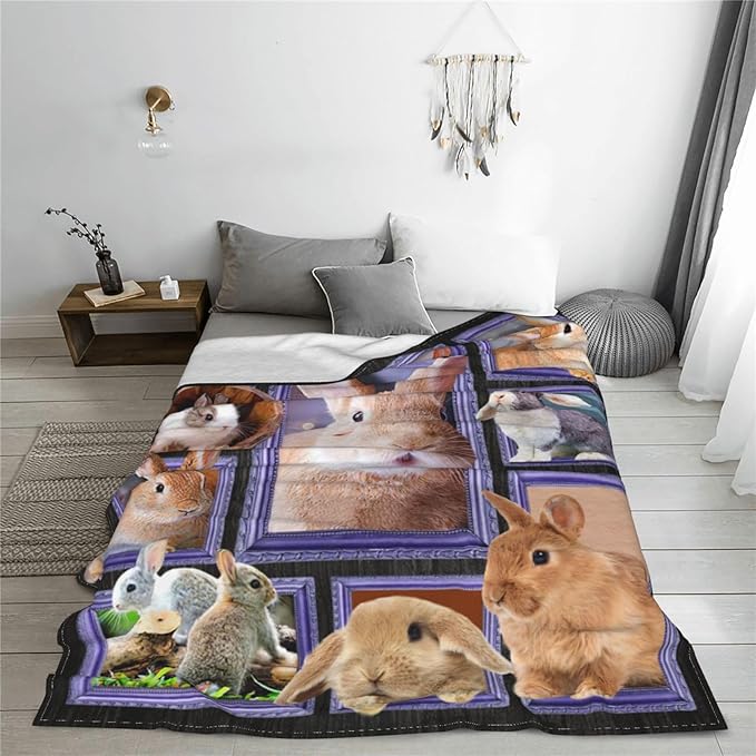 Easter Rabbit Blanket Bunny Decor Throw Blanket Super Warm Soft Plush Lightweight Fleece Flannel Animals Blanket Rabbit Gifts for Women Girls Boys Men Kids for Season Couch Bedding 40"X50"