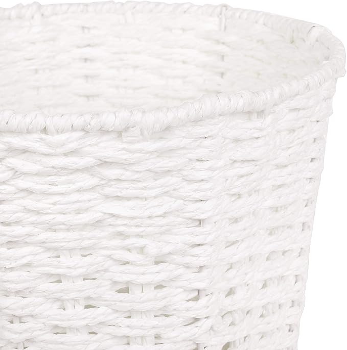 Zuvo Round Wicker Waste Basket Paper Bin - Wicker Trash Basket - Woven Trash Can Rubbish Basket for Bedroom, Bathroom, Offices or Home (White)