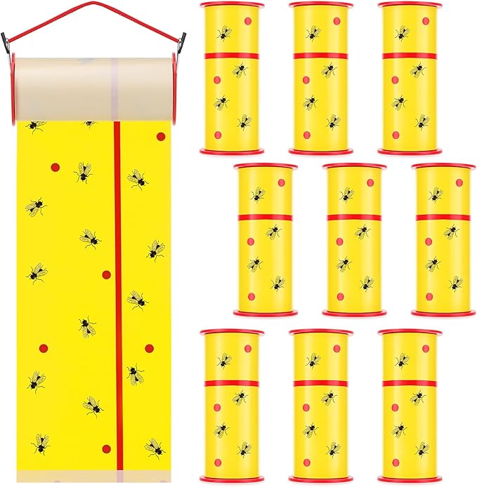 10 Rolls Fly Strips Tape 30 ft Each Fly Paper Traps Indoor Outdoor Sticky Hanging Spotted Lanternfly Tree Tape for Fruitfly Plant Barn Stable(Fluorescent Yellow)
