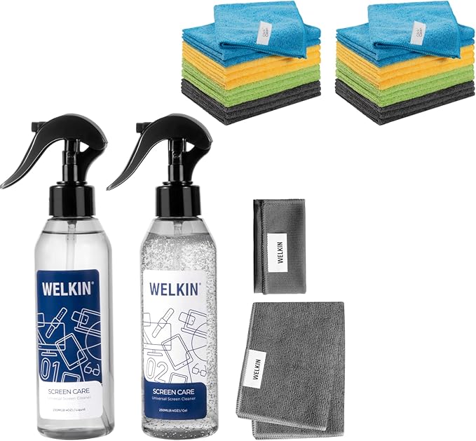 WELKIN Screen Ceaning Kit (250ml + 250ml) & 24 Pack Microfiber Cleaning Cloths