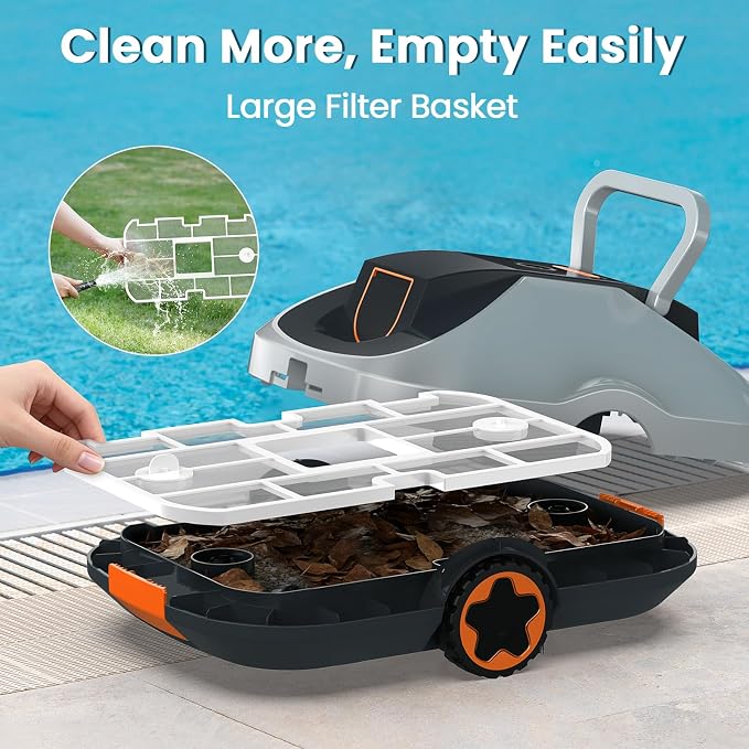 Robotic Pool Cleaner, Cordless Pool Vacuum for Above Ground & Inground Pools, 200mins Runtime Automatic Pool Vacuum Robot for Leaves & Dirt, Powerful Suction up to 2500 sq.ft, Self Parking