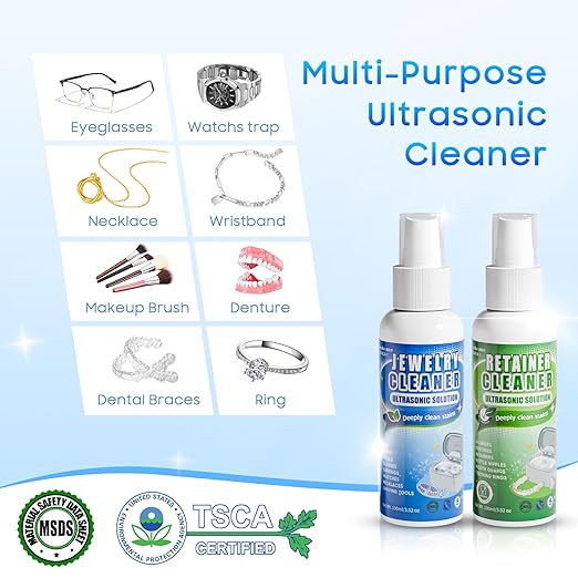 Ultrasonic Jewelry Cleaner Machine with 2×100ml Cleaning Solution, 45kHz Sonic Cleaner for Rings, Glasses & Watch Band, 550ML Stainless Steel Tank, 5 Timer, 3 Power Levels, Degas Mode-Gray