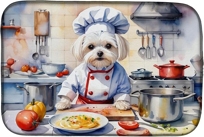 Caroline's Treasures DAC6283DDM Maltese The Chef Dish Drying Mat Absorbent Dish Drying Mat Pad for Kitchen Counter Dish Drainer Mat for Countertop, 14 x 21", Multicolor