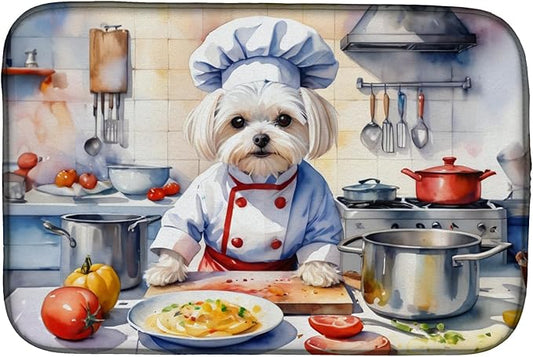 Caroline's Treasures DAC6283DDM Maltese The Chef Dish Drying Mat Absorbent Dish Drying Mat Pad for Kitchen Counter Dish Drainer Mat for Countertop, 14 x 21", Multicolor