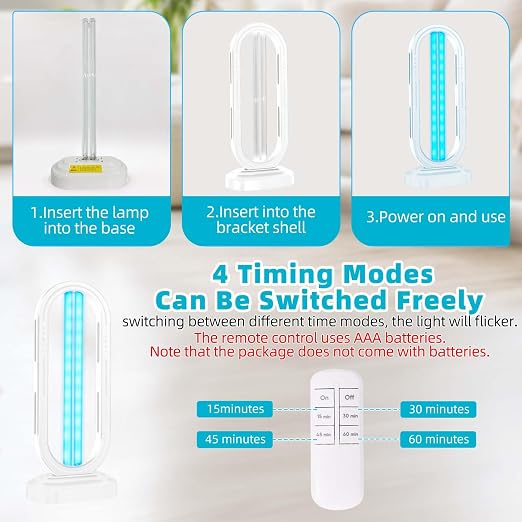 Feefir UV Light Sanitizer,4-Speed Timing and Remote Control | UVC Home Disinfection Device,Ultraviolet Light Sanitizer for Dust Mites,UV Lamp for Whole Room,White