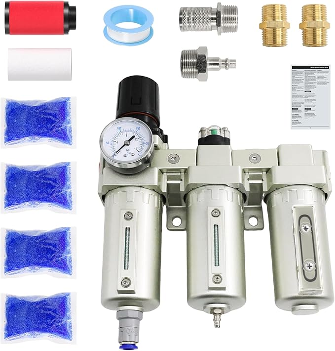 3/4" Air Compressor Water Separator for Plasma Cutter Auto Drain | 3 Stage NPT Industrial Grade System Filter Oil Water Separator Dryer Air Drying System for Paint Spray