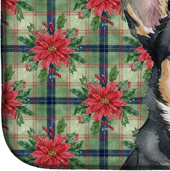 Caroline's Treasures Black and White Cardigan Welsh Corgi Christmas PoinsettIas Dish Drying Mat Absorbent Dish Drying Mat Pad for Kitchen Counter Dish Drainer Mat for Countertop, 14 x 21", Multicolor