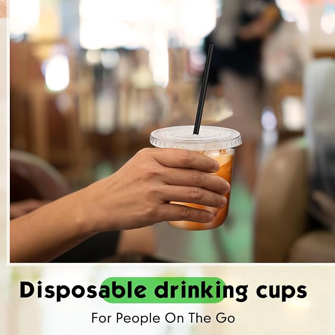 Ziliny 25 Set Clear Plastic Cups with Lids and Straws, Disposable Iced Coffee PET Cups for Drinking Cold Beverage Juice Parfait Smoothie Milkshake Coffee Shops Party Supplies (12 oz)