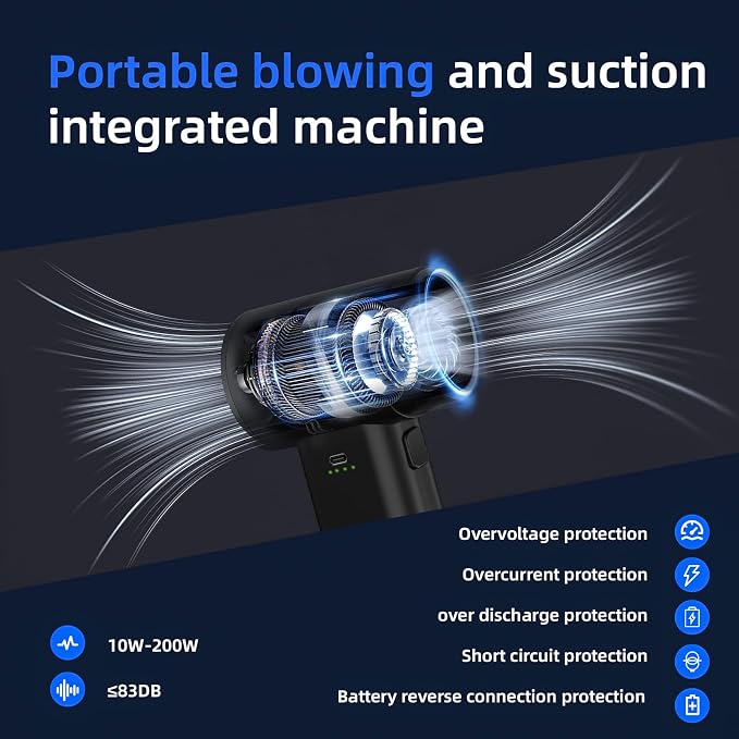 Electric Compressed Air Duster Mini Blower Cordless with Computer Vacuum Cleaner kit Lighting 180,000 RPM 5 Speed Handheld 3 in 1 USB-C for pc Keyboards Home Car BBQ Grill